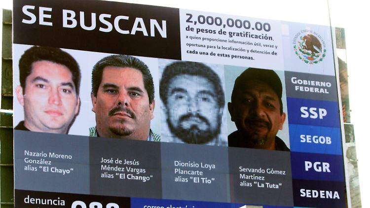 Diese vier Männer der "Familia Michoacana" werden von der Polizei gesucht. Der Anführer, "El Chayo" (ganz links) wurde nun getötet.