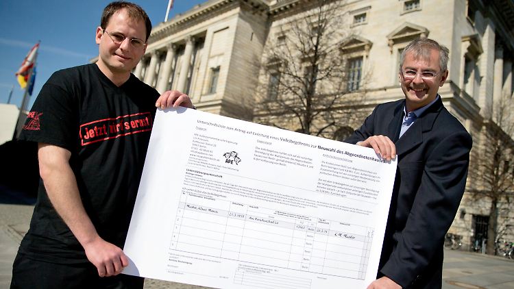 Die Initiatoren des Volksentscheides, Felix Herzog (l) und Martin Wittau.