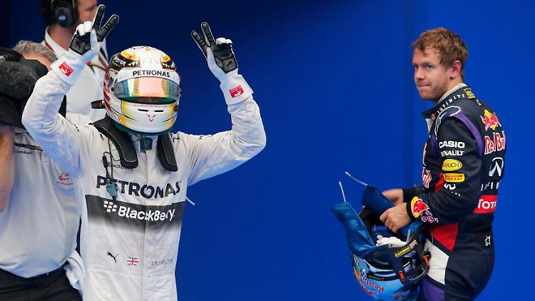 Hier jubelt der Schnellste: Lewis Hamilton freut sich. Und Sebastian Vettel?