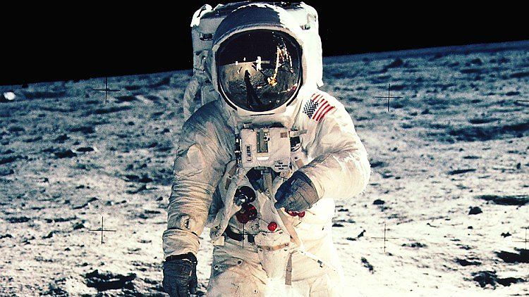 Apollo-11-Astronaut Edwin "Buzz" Aldrin auf dem Mond: Die Strategie, sich dem Erdtrabanten mit einem Mutterschiff und einer Landefähre zu nähern, stammt von Houbolt.