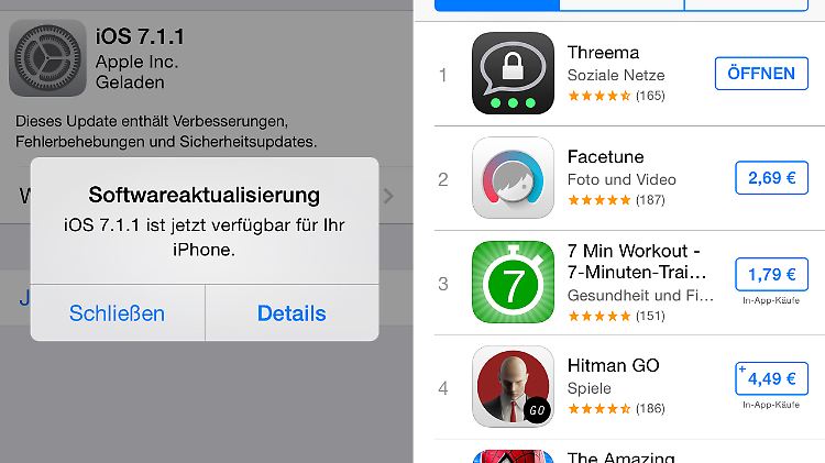 Wie man unter iOS 7.1.1 sofort sieht, gibt's auch in Kauf-Apps noch In-App-Käufe.