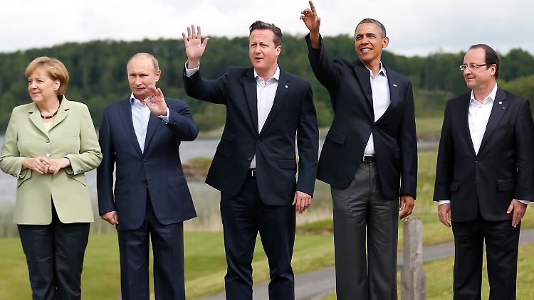 Da war die Welt noch in Ordnung: Angela Merkel mit Wladimir Putin, David Cameron und Barack Obama beim G8-Gipfel im Juni 2013 in Nordirland.