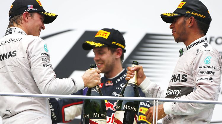 Diese drei stehen in Spanien wieder im Fokus: Nico Rosberg, Sebastian Vettel und Lewis Hamilton (von links).