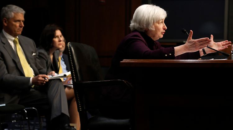 Janet Yellen bei ihren Ausführungen im US-Senat.