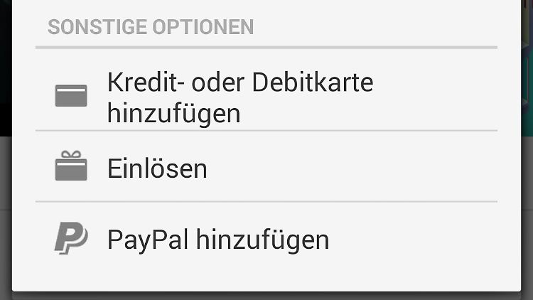 Nach einem Update ist es in der Play-Store-App möglich, PayPal als Zahlungsmittel einzurichten.