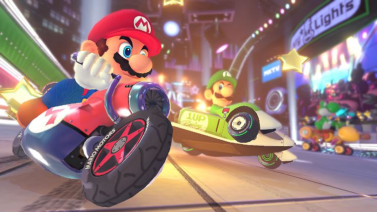 Mario und Luigi drücken in "Mario Kart 8" auf die Tube.