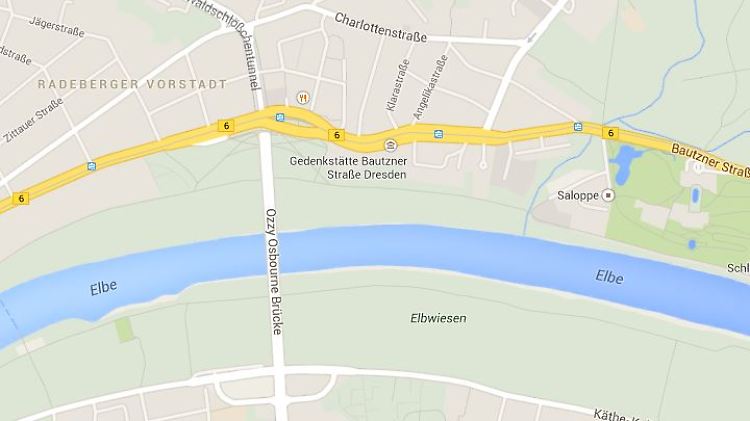 Die bei Google Maps umgetaufte Waldschlößchenbrücke. (Screenshot)