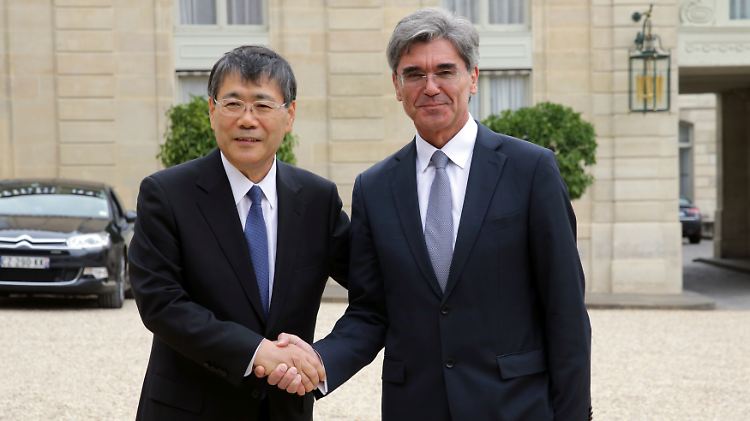 Zwei Bewerber im Elysee-Palast: MHI-Chef Shunichi Miyanaga (l.) und Siemens-Chef Joe Kaeser.