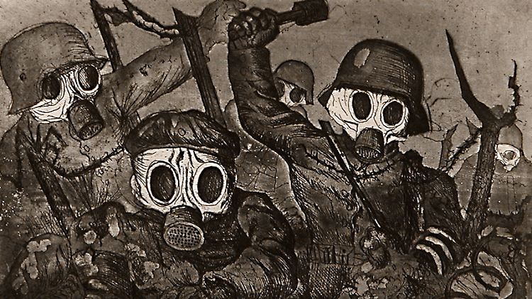 Kein Comic, aber auch eine zeichnerische Annäherung an den Krieg: "Sturmtruppe geht unter Gas vor" (1924) von Otto Dix.