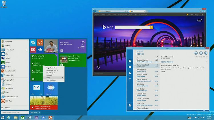 Ein Mini-Startmenü wird Windows 9 in der ersten Preview wohl noch nicht haben.