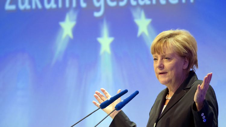 Merkel bei ihrer Rede auf dem Wirtschaftstag der CDU.