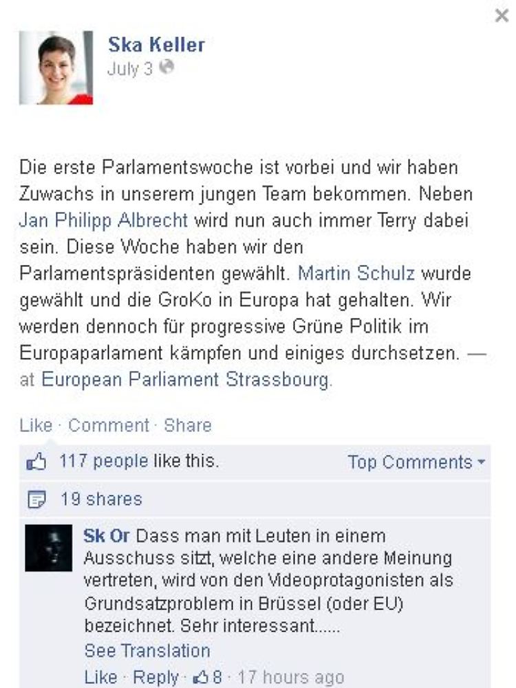 Auf der Facebook-Seite von Ska Keller hat das Video schon etliche Kommentare provoziert. Nicht immer handelt es sich dabei um blanken Spott.