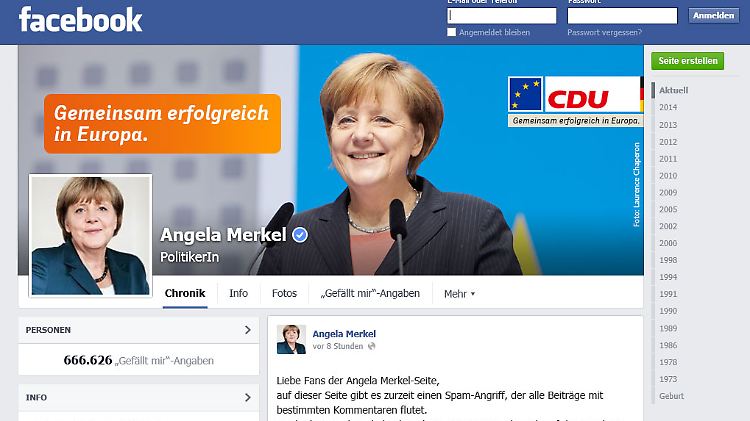 Screenshot von Merkels Facebook-Seite