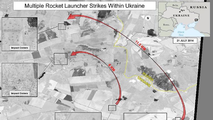 Dieses Foto vom 21. Juli soll die Folgen eines Beschusses mit Raketenwerfern  zeigen, die aus Russland an die Separatisten geliefert worden sein sollen.