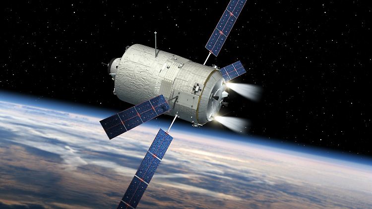 Computergrafik des europäischen Raumtransporters ATV-5 "Georges Lemaitre".