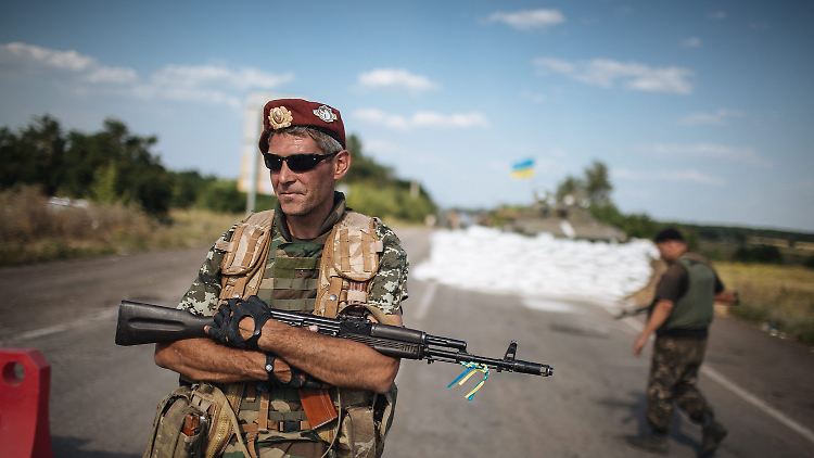Ein ukrainischer Soldat an einem Kontrollposten im umkämpften Osten des Landes.