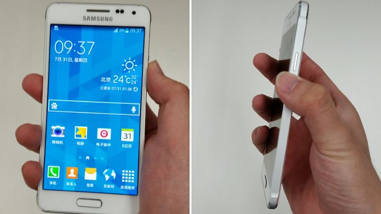Mit einem 4,7 Zoll großen Display liegt das dünne Samsung Galaxy Alpha noch sehr gut in der Hand.