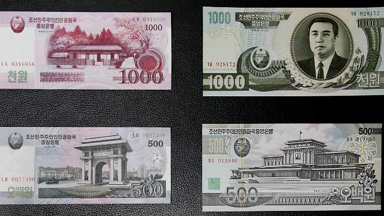 Allgegenwärtig: das Porträt des Staatsgründers Kim Il Sung auf Scheinen des nordkoreanischen Won.