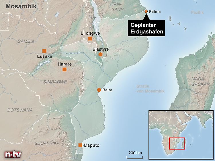 Milliardeninvestitionen im Grenzgebiet zu Tansania: Der US-Konzern Anadarko will im Nordosten Mosambiks ein LNG-Terminal aus dem Boden stampfen.