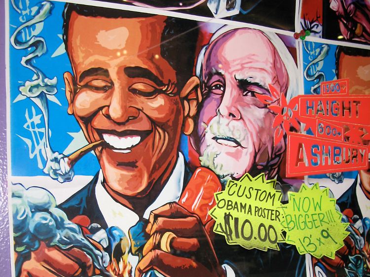 Moderne Zeiten im Spiegel der Straßenkunst: Ein kiffender Obama auf einem Plakat in Kalifornien.