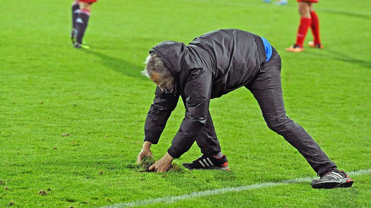 Christian Streich entspannt sich bei der Rasenpflege.