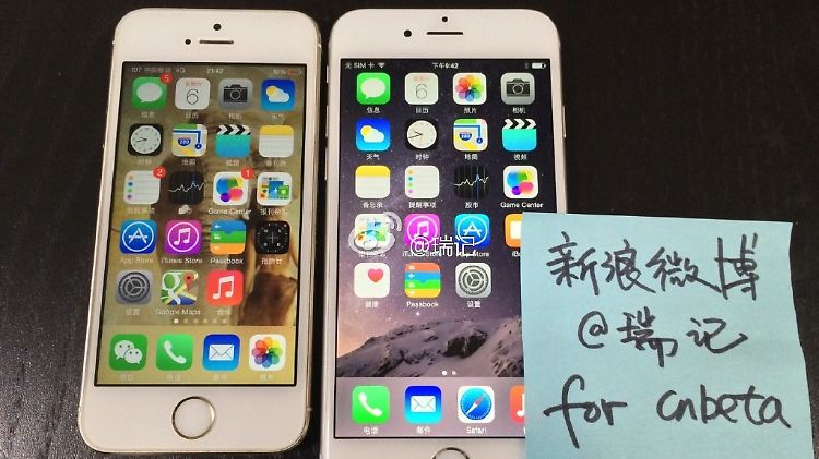 Hier ist angeblich ein funktionierendes iPhone 6 (rechts) neben einem iPhone 5s zu sehen.