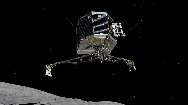 Sonde und Lander haben einen langen Flug hinter sich.