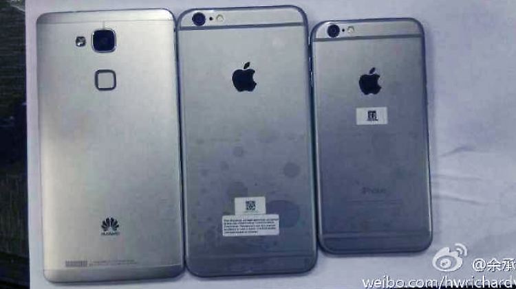 Das Huawei Ascend Mate 7 im Größenvergleich mit dem iPhone 6 Plus und dem iPhone 6.