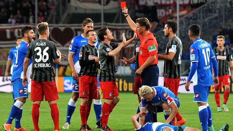 Und tschüss: Schiedsrichter Thorsten Kinhöfer zeigt Vladimir Darida die Rote Karte. 
