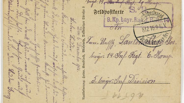 Auf der Rückseite heißt es u.a.: Lieber Bruder!... Bin Gott sei Dank gesund, was ich auch von dir hoffe. Herzlichen Gruß, auf Wiedersehen sendet dir dein Bruder Georg.