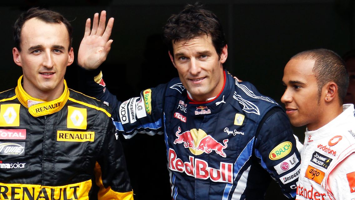 Geschafft: Mark Webber startet in Spa von der Pole Position, Lewis Hamilton, rechts, folgt als Zweiter vor Robert Kubica.