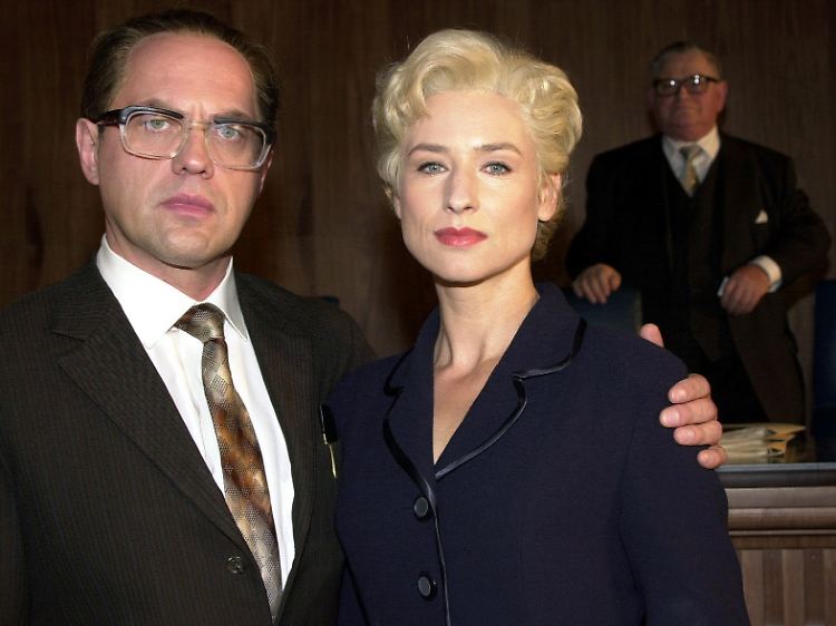 Uwe Ochsenknecht und Corinna Harfouch im Juli 2000 bei den Dreharbeiten zu "Vera Brühne".