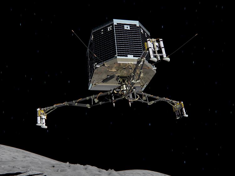 "Philae" sollte sich eigentlich mit Harpunen auf "Tschuri" festzurren. Stattdessen prallte er bei der Landung ab - zweimal sogar.