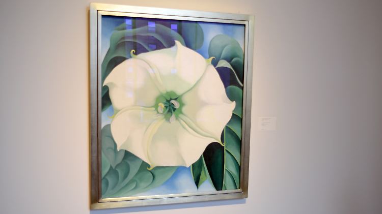 Das Bild "Jimson Weed/White Flower No. 1" im New Yorker Auktionshaus Sotheby's.