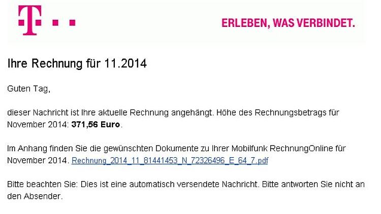 In gefälschten Telekom-Rechnungen fehlt die Kundennummer und die persönliche Ansprache.