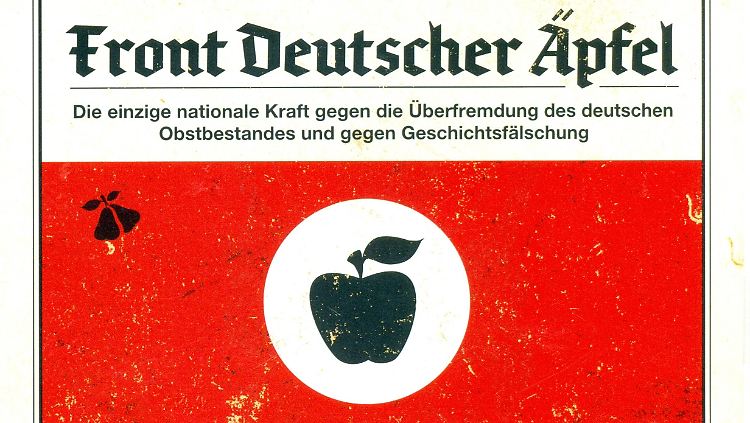 Auch die Flyer der Apfelfront spielen mit der Symbolik und Sprache der Nationalsozialisten.