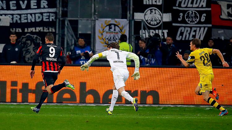 Genickbruch in Frankfurt: Die Weltmeister Ginter und Weidenfeller missverstehen sich, Seferovic trifft zum 2:0-Endstand.