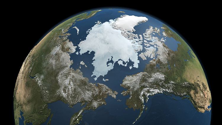 Die Nasa-Illustration aus dem Jahr 2010. die aus mehreren Bildern des Aqua Satelliten generiert wurde, zeigt die Eisausdehnung in der Arktis.