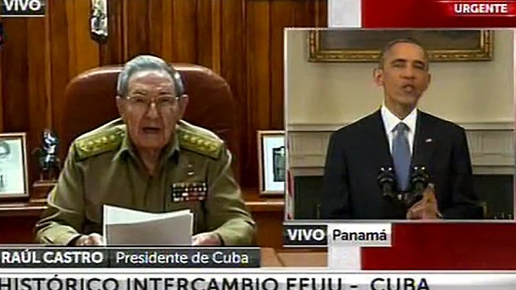 Gemeinsame Sache im Fernsehen: Kubas Präsident Raul Castro spricht zeitglich mit US-Präsident Barack Obama zum Volk.