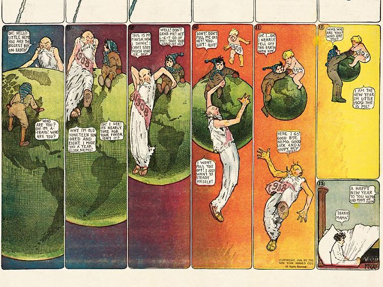 Die Welt schrumpft - Strip zum Jahreswechsel 1908/09. (The New York Herald, Sunday, December 27, 1908)