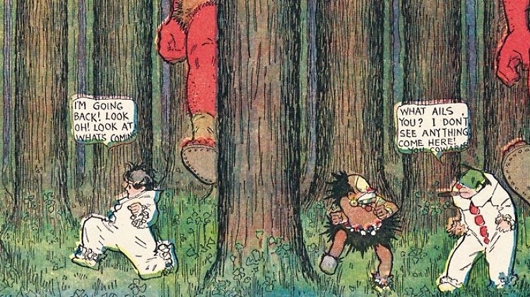 Little Nemo (l.) und seine Freunde Flip (r.) und The Imp, ein Afrikaner im Bastrock. (The New York Herald, Sunday, September 8, 1907)
