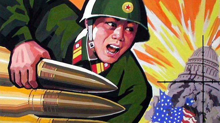 Propaganda-Poster aus Nordkorea. Der Ton gegenüber den USA verschärft sich, das Regime will in dem Konflikt wieder auf das Militär setzen.