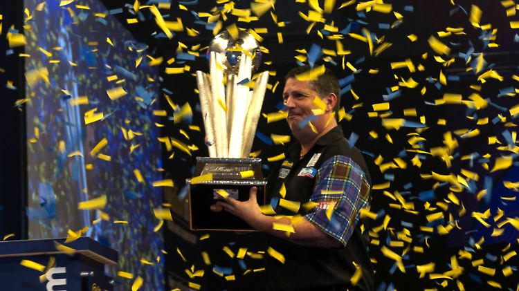 Karneval in London: Gary Anderson ist Weltmeister.