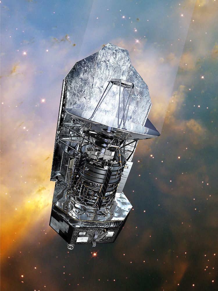 Eine Computeranimation des ESA-Weltraumteleskopes Herschel.