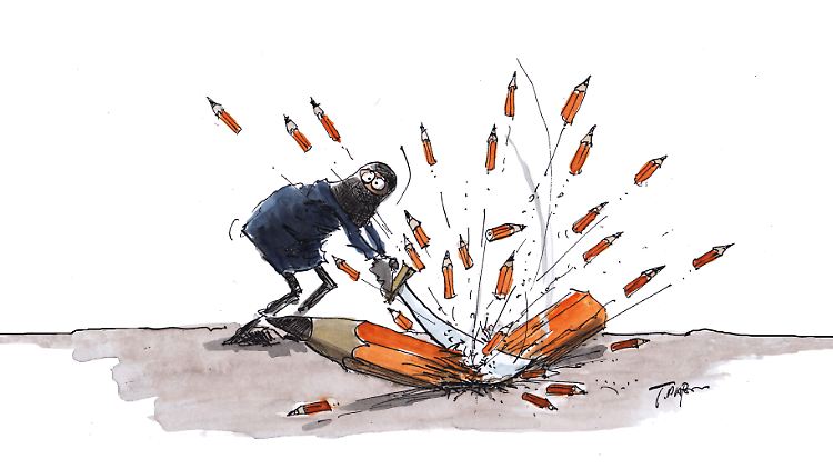 Diese Karikatur veröffentlichte Thomas Plaßmann am Tag nach dem Anschlag auf "Charlie Hebdo".