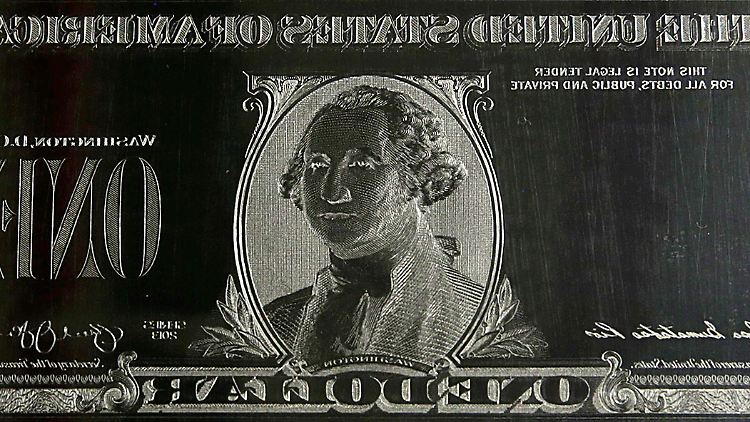 Die "verkehrte" Seite einer Dollarnote - auf einer Druckplatte.