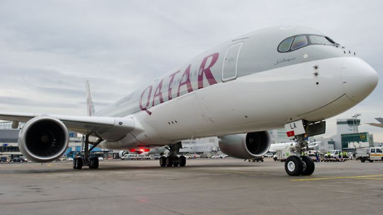 Qatar AIrways zeigt in Frankfurt sein neuestes Airbus-Modell.