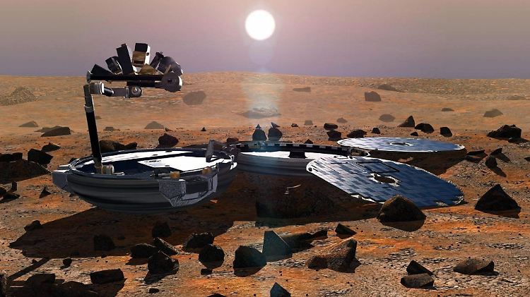 Computergrafik von "Beagle 2" auf dem Mars.