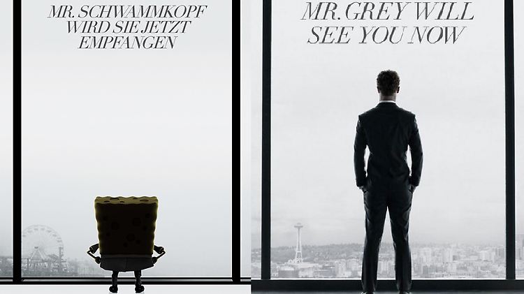 Um den eigenen Film zu promoten posiert der berühmteste Schwamm der Welt wie Sadomaso-Fan Christian Grey.
