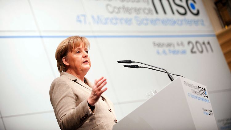 Angela Merkel bei ihrem letzten Auftritt auf der Münchener Sicherheitskonferenz vor vier Jahren.